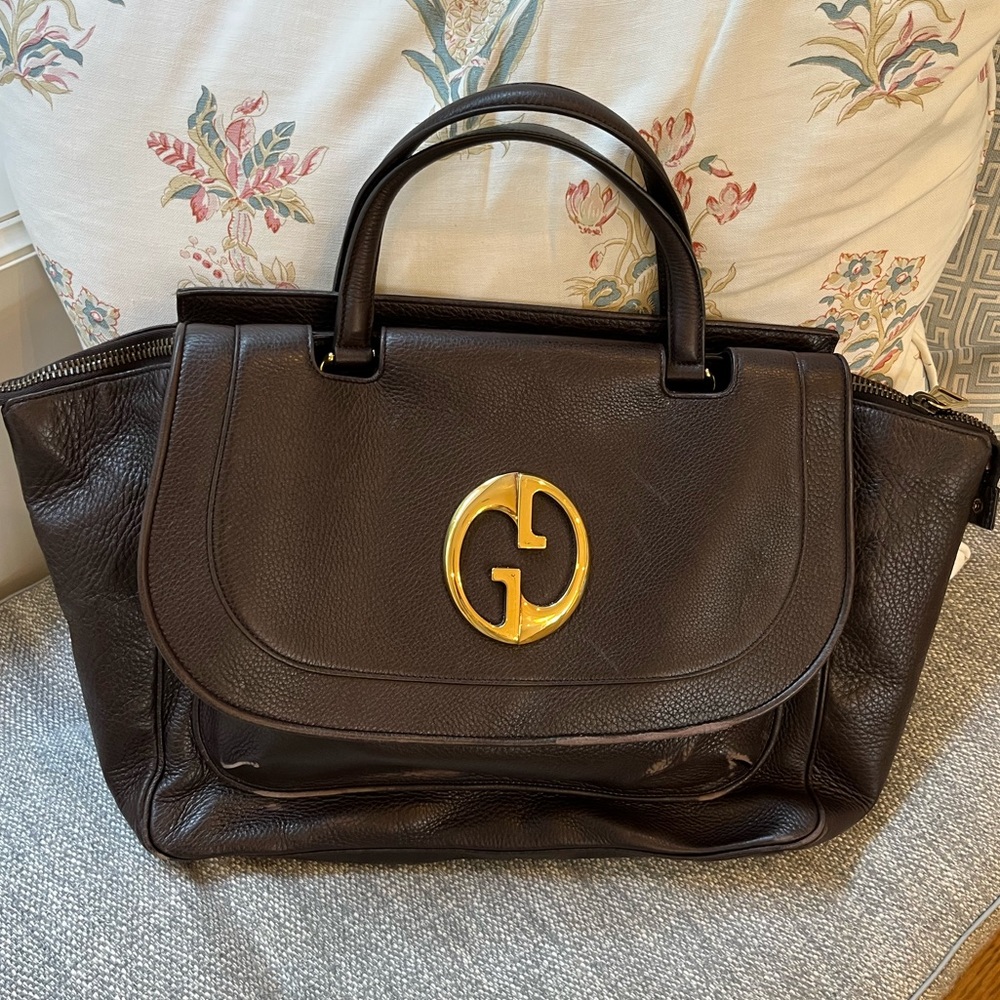 Gucci 1973 Top Handle Tote Bag Large in Pebbled Brown Leather